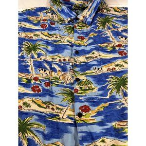 BIG DOGS Tropical Ocean Hawaiian Shirt 5X Palm Trees Water Island Hut